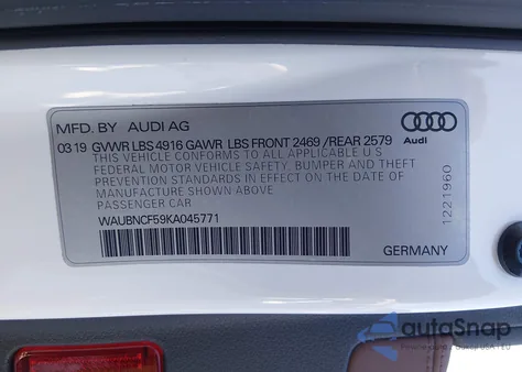 2019 Audi A5 45 Premium from USA, damaged, VIN WAUBNCF59KA045771